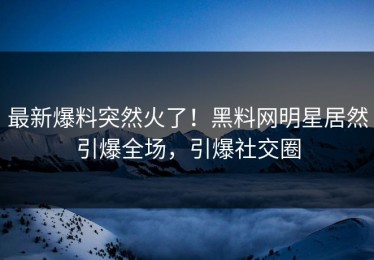 最新爆料突然火了！黑料网明星居然引爆全场，引爆社交圈