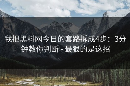 我把黑料网今日的套路拆成4步：3分钟教你判断 - 最狠的是这招