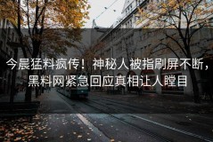 今晨猛料疯传！神秘人被指刷屏不断，黑料网紧急回应真相让人瞠目