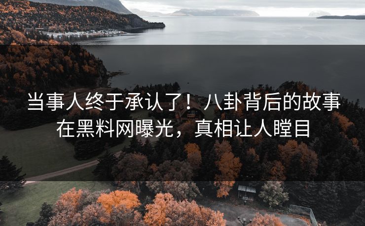 当事人终于承认了！八卦背后的故事在黑料网曝光，真相让人瞠目