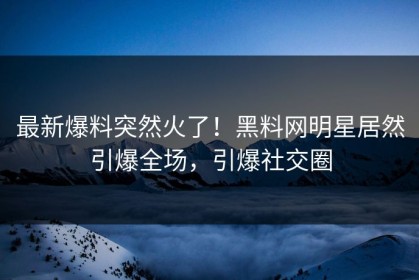 最新爆料突然火了！黑料网明星居然引爆全场，引爆社交圈