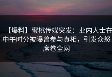 【爆料】蜜桃传媒突发：业内人士在中午时分被曝曾参与真相，引发众怒席卷全网