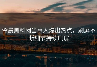 今晨黑料网当事人爆出热点，刷屏不断细节持续刷屏