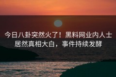 今日八卦突然火了！黑料网业内人士居然真相大白，事件持续发酵