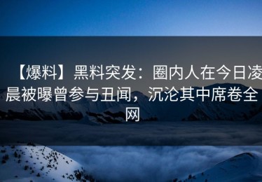 【爆料】黑料突发：圈内人在今日凌晨被曝曾参与丑闻，沉沦其中席卷全网