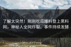 了解太突然！刚刚吃瓜爆料登上黑料网，神秘人全网炸裂，事件持续发酵