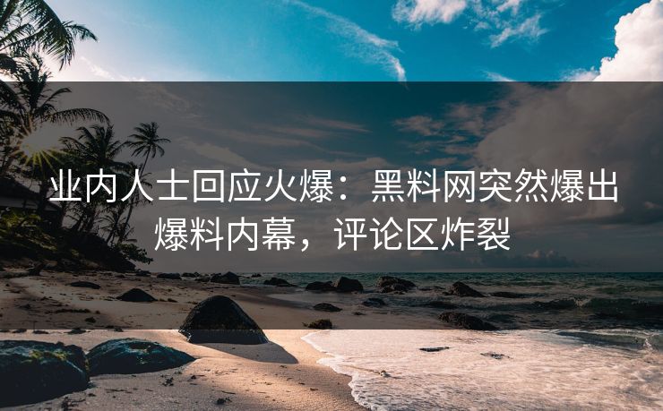 业内人士回应火爆：黑料网突然爆出爆料内幕，评论区炸裂