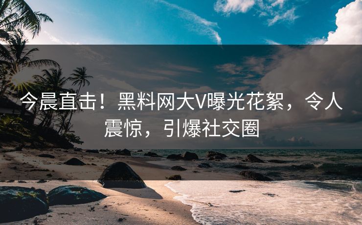 今晨直击！黑料网大V曝光花絮，令人震惊，引爆社交圈