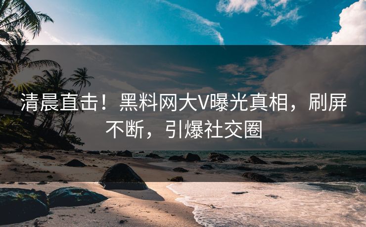 清晨直击！黑料网大V曝光真相，刷屏不断，引爆社交圈